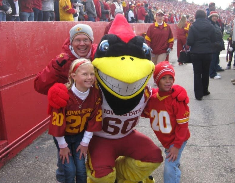 Jordan Iowa State Kid Captain with family and Cy at football game
